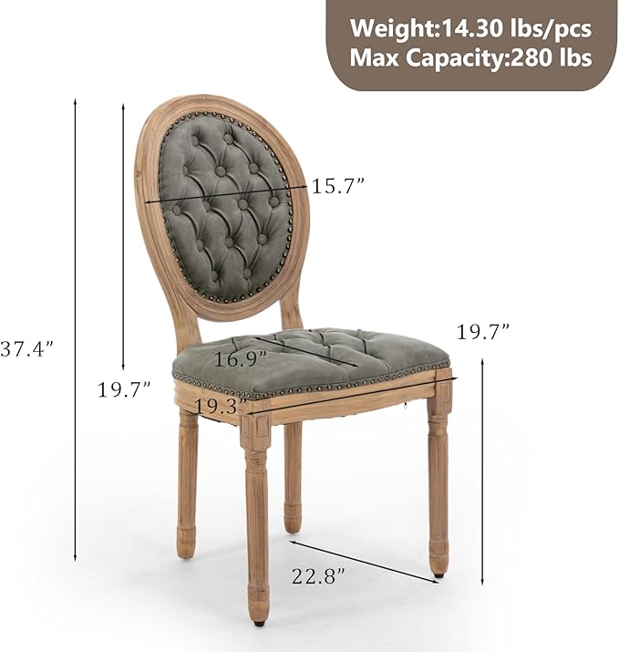 PU Leather Upholstered Dining Chairs Set of 4 French Country Round Back Kitch...