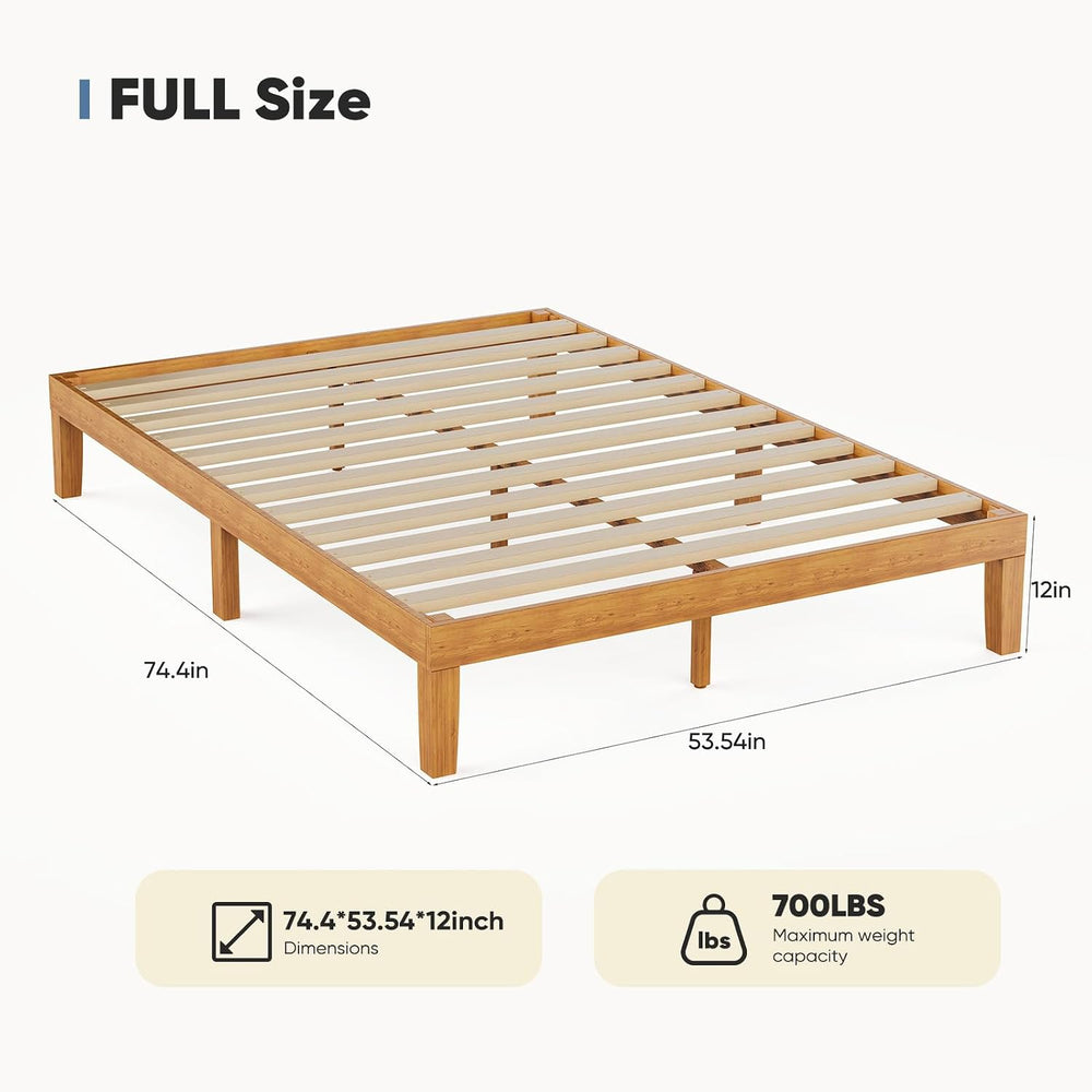 DUMOS Solid Wood Full Size Bed Frame, 12inch, 700LBS