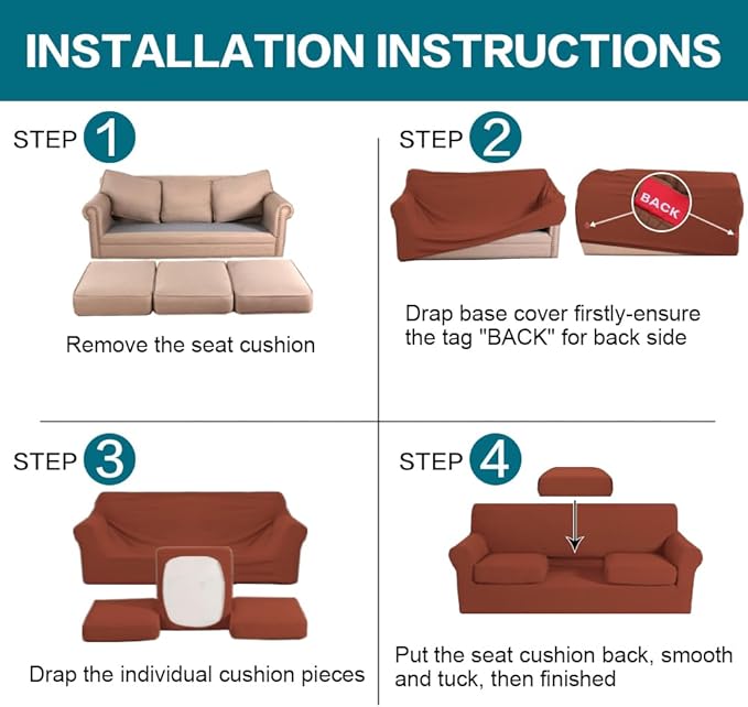 Turquoize 4 Piece Sofa Covers for 3 Cushion Couch Sofa Slipcover Soft Couch