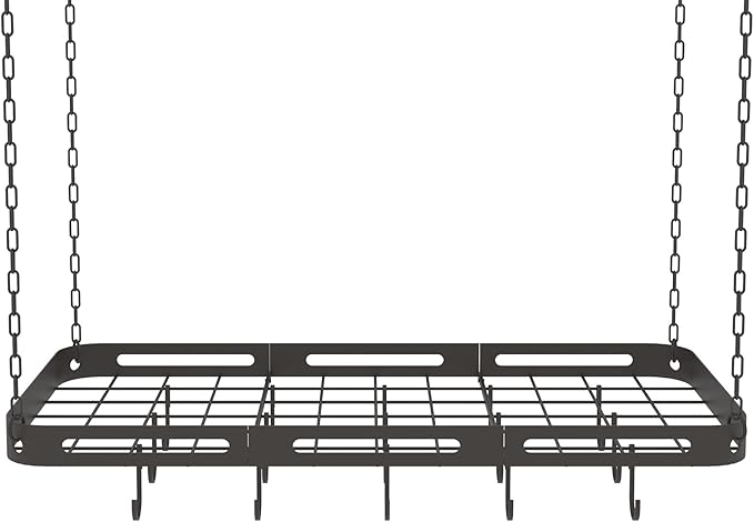 33” Pots and Pans Hanging Rack, Heavy-duty Metal Square Kitchen Ceiling Pot Rack