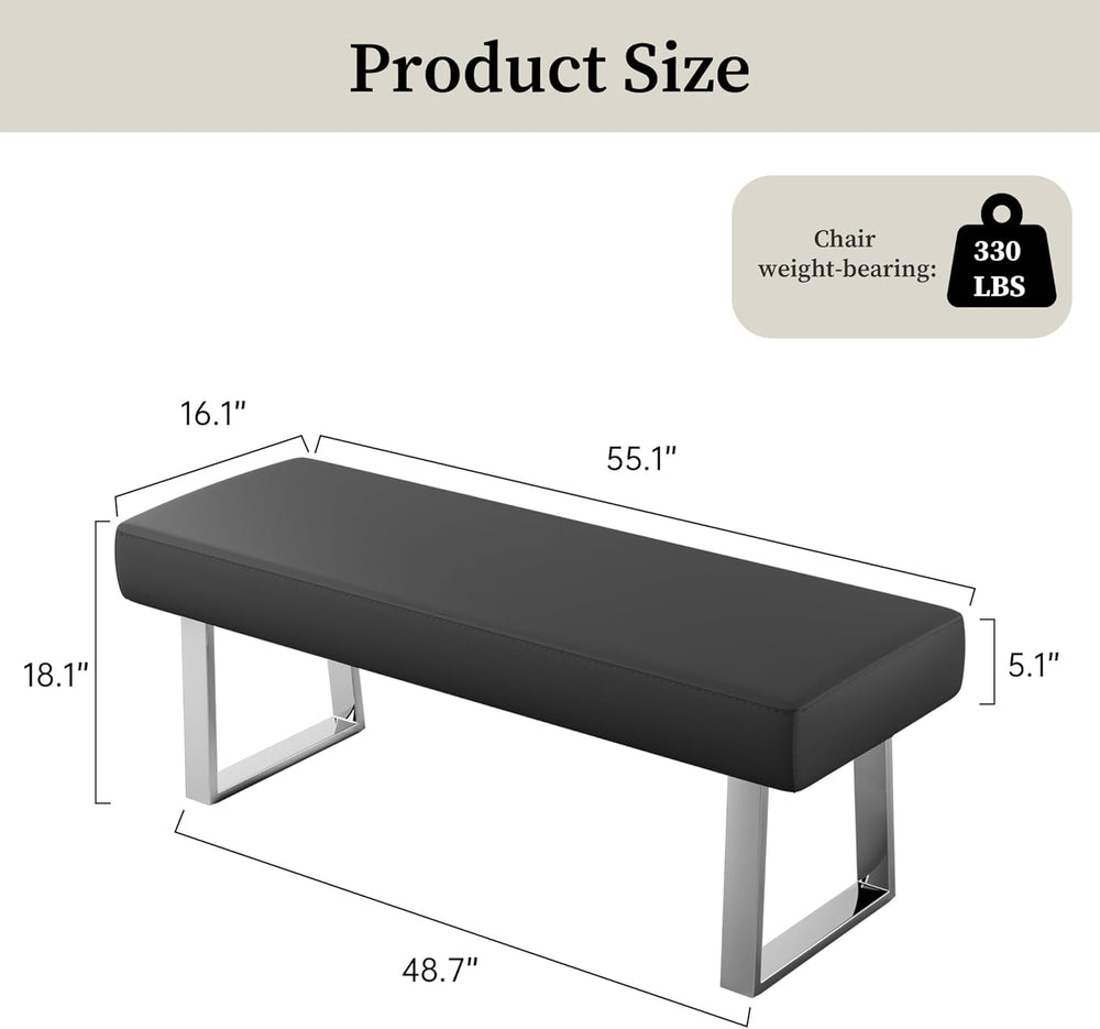 JIEXI 45.3" Indoor PU Leather Upholstered Footstool Bench with Metal Legs