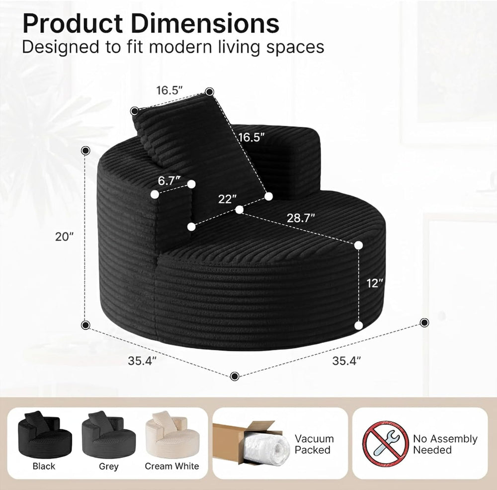 35.4'' Round Chaise Lounge Sofa Indoor Boneless Circle Chair
