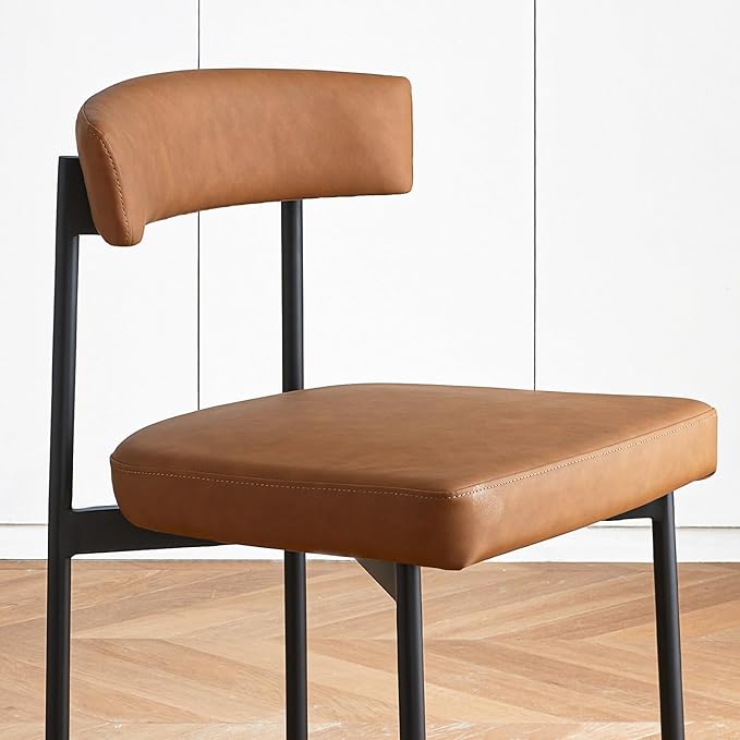 Brown Faux Leather Dining Chairs Set of 4, Armless Upholstered Kitchen Chair,...