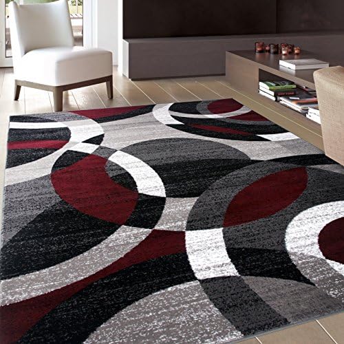 Rugshop Overlapping Circles Modern Geometric Area Rug Red 6'6" x 9'