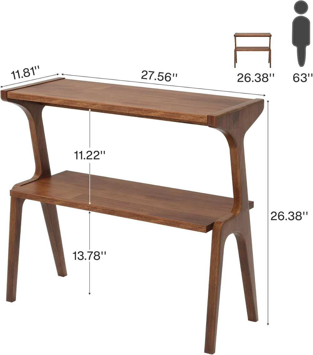 Tribesigns Solid Wood End Table, 2-Tier Farmhouse Side Table with Storage She...