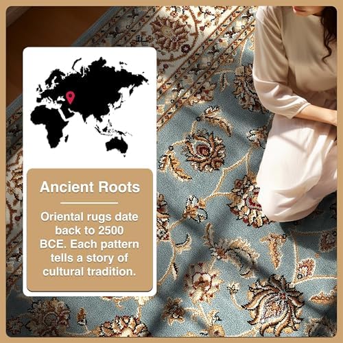 Well Woven Barclay Collection Sarouk Light Blue 8x10 Area Rug - for Living Ro...