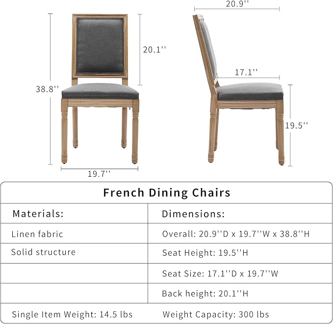 French Country Dining Chairs Set of 2, Gray Kitchen & Dining Room Chairs ...
