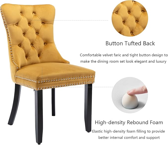 Velvet Dining Chairs Set of 4, Upholstered Dining Room Chairs with Back Ring ...