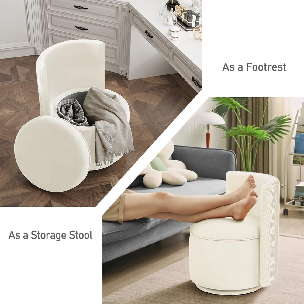allamazing 360ยฐ Swivel Accent Chair with Storage, Vanity Stool with Back, Vel...
