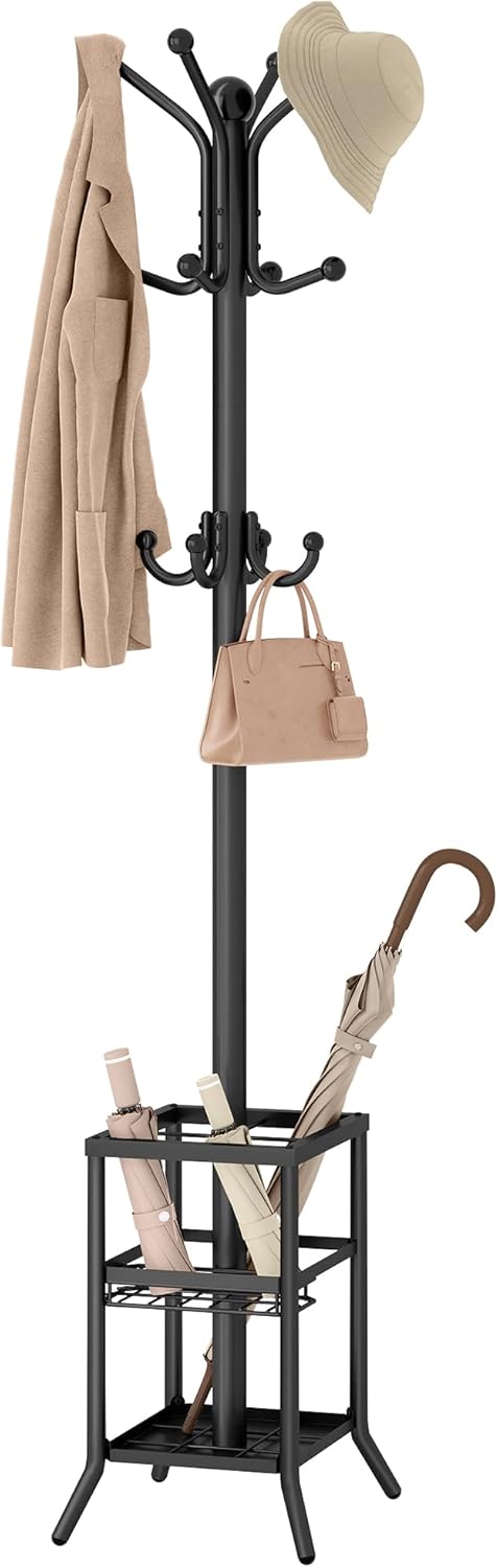 FAVOOSTY Coat Rack Freestanding,Coat Rack Stand with Umbrella Holder,Metal Co...