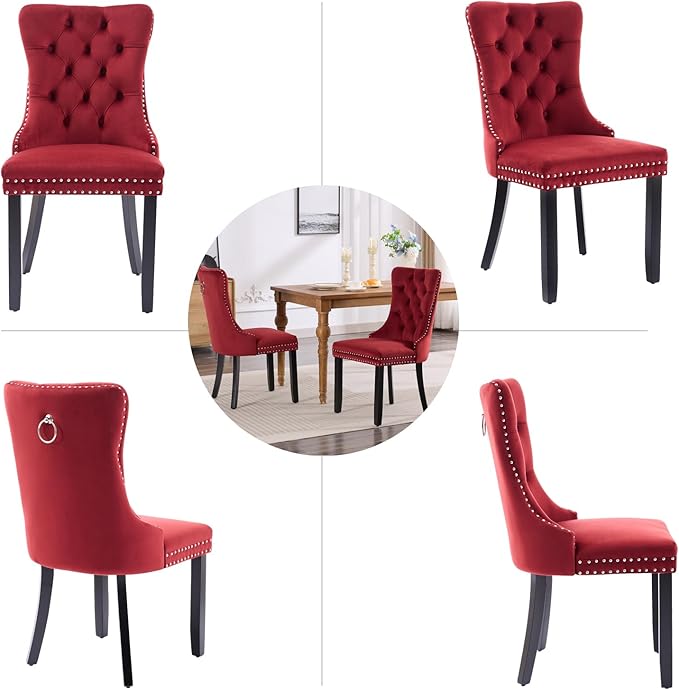 Velvet Dining Chairs Set of 2, Upholstered Dining Room Chairs with Back Ring ...