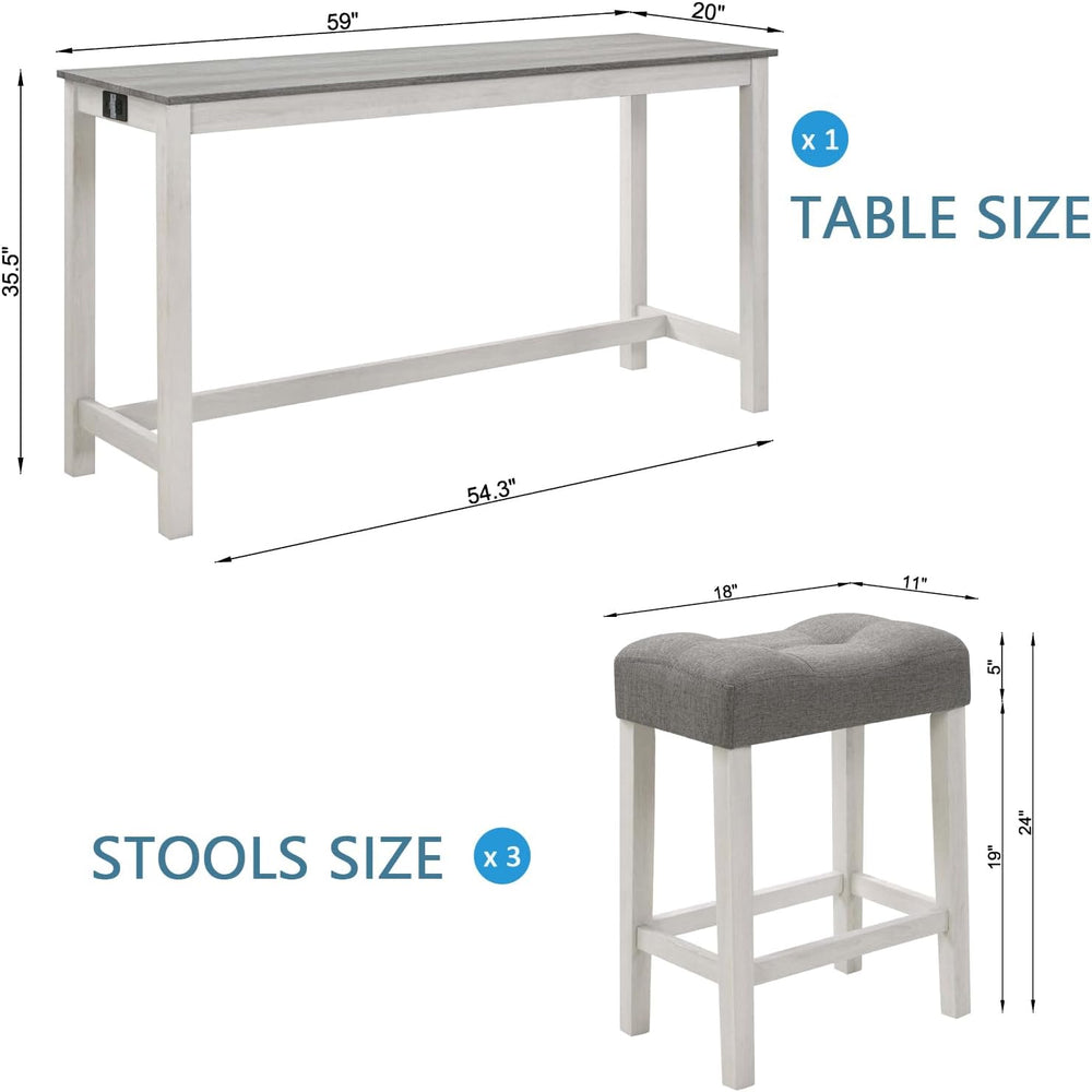 KEIKI 4-Piece Bar Table Set with Charging Ports, 59" Industrial Kitchen ...