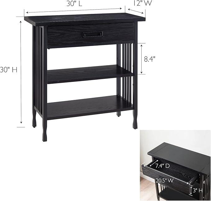 Leick Home Ironcraft Bookshelf, Solid Wood, 1 Drawer, 2 Shelves, Blackened Ha...