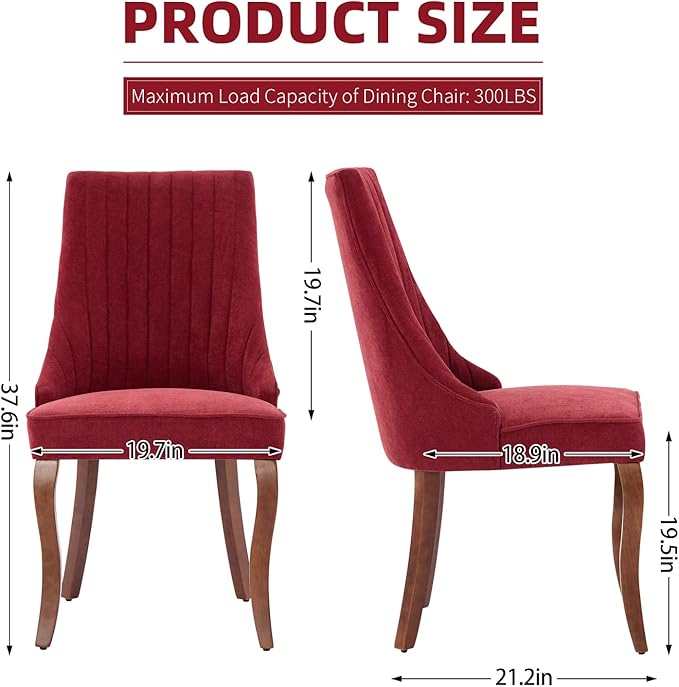Linen Dining Chairs Set of 4,Fabric Channel Tufted Kitchen Chairs, Upholstere...