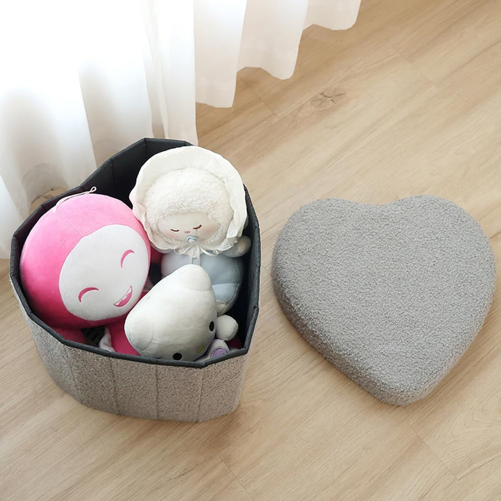 Upholstered Ottoman with Storage,Heart Shaped Foot Stool Collapsible Footrest...