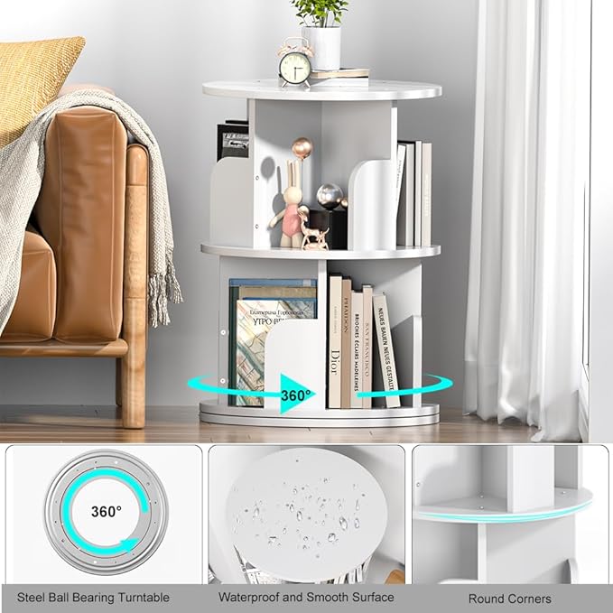 Nidouillet Rotating Bookshelf, Revolving Bookcase 360 Display Round Bookshelf...