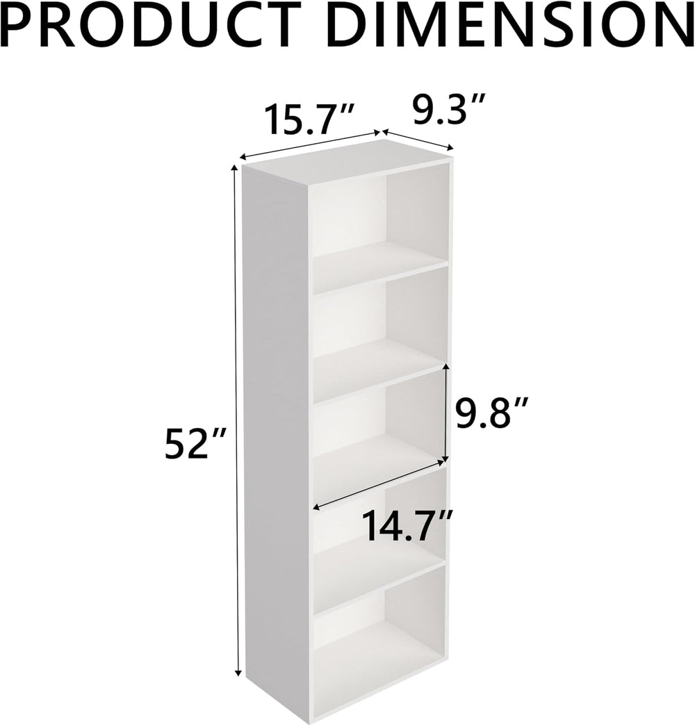 Wooden 5 Cube Storage Organizer, White 5 Tier Bookcase Bookshelf Freestanding...