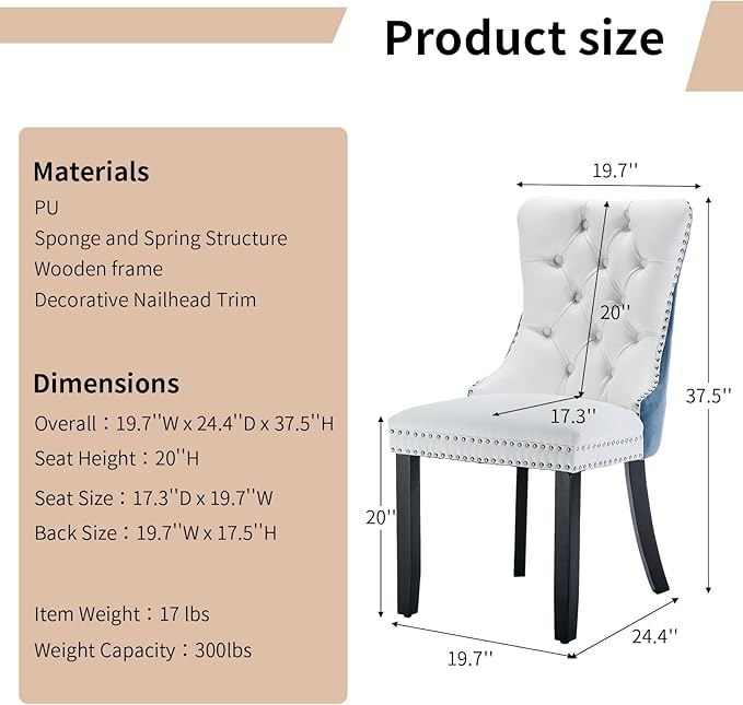 Modern Dining Chairs Set of 2, Tufted Upholstered Dining Chair with Solid Woo...