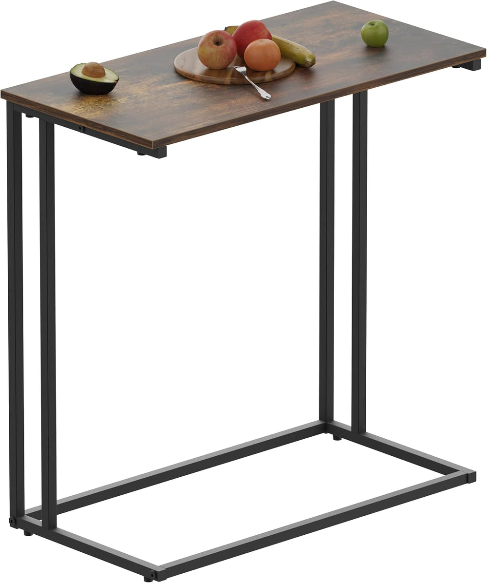 C-Shaped Side Table, Modern End Table with Metal Frame, Space Saving Design f...