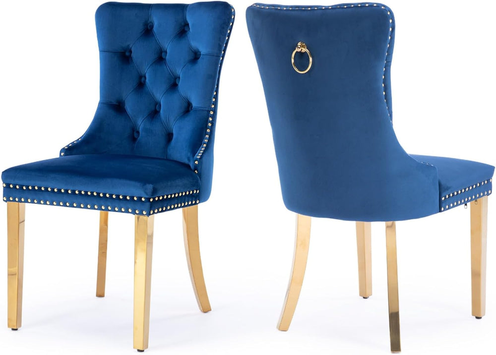 Velvet Upholstered Dining Chairs Set of 2, Modern Style Kitchen Side Chairs w...