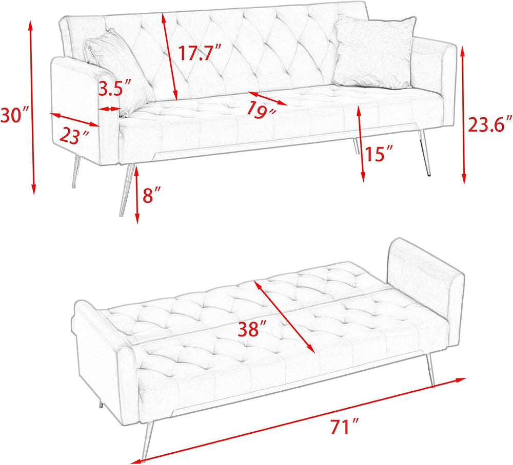 Anwick 72''Modern Velvet Sofa Bed Futon,Convertible Folding Sleeper C...