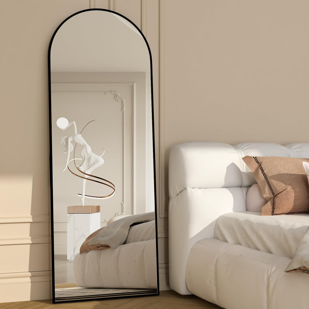 Full Length Mirror, 56"x16" Arch Mirror Floor Mirror with Stand, Bl...