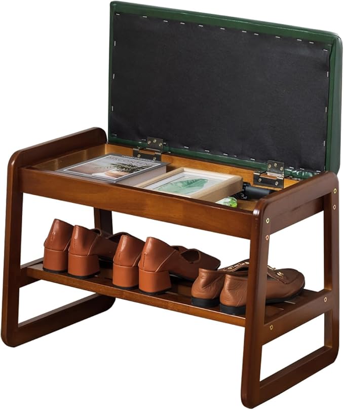 Shoe Rack Bench, Solid Wood Entryway Bench with Flip-Open Storage Box for Ent...