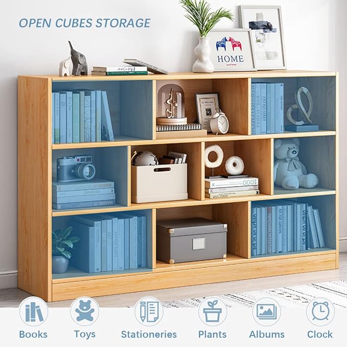 IOTXY Open Shelf Low Bookcase - Wooden 3-Tier Floor Standing Display Cabinet ...