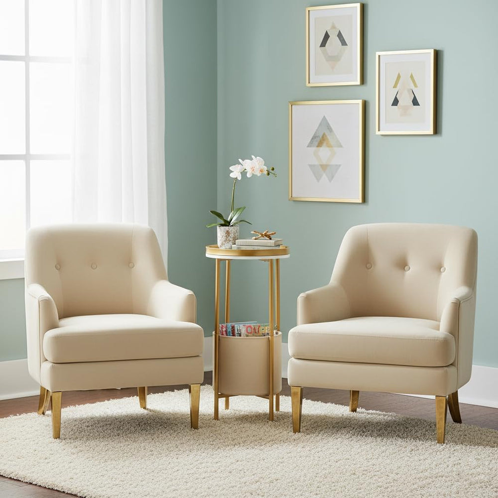 Small Round Side Table with Storage Basket, 2-Tier Round End Table for Living...