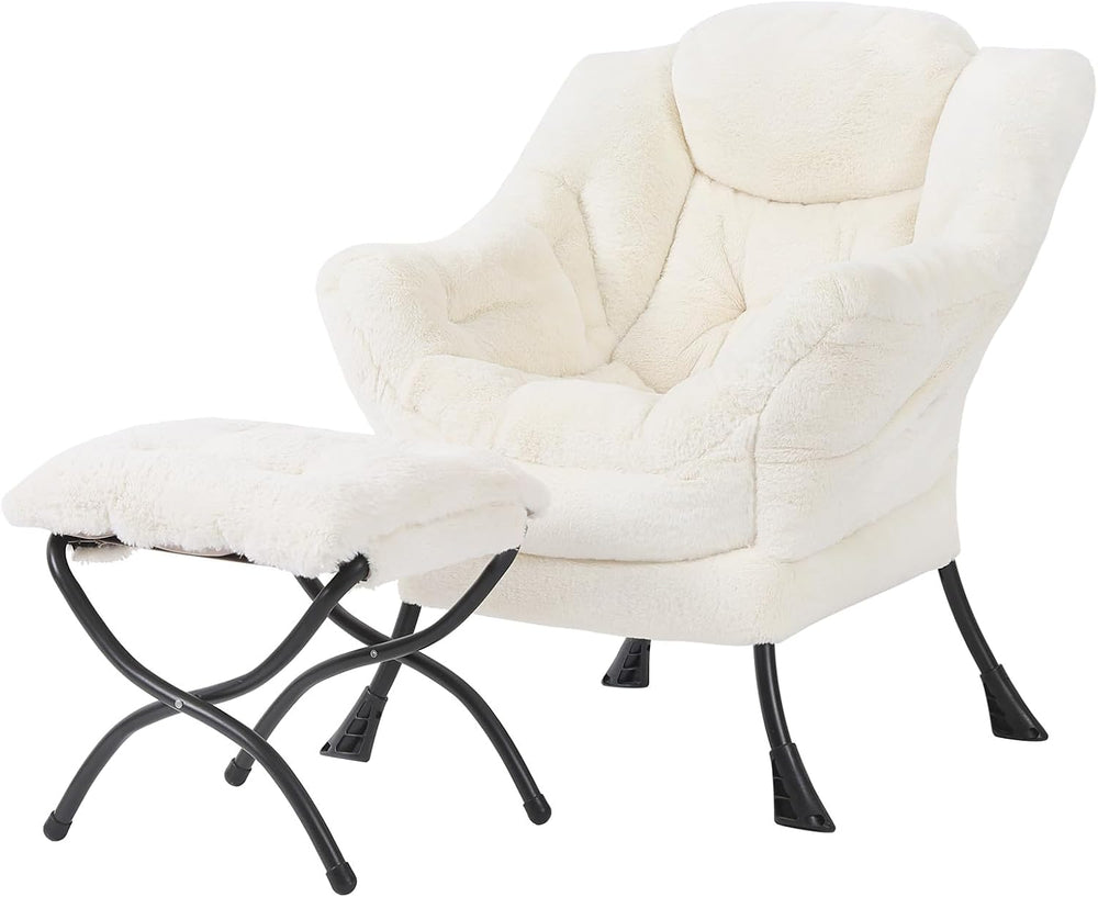 Lazy Chair and Ottoman, Large Plush Beige Contemporary Accent Chair with a Si...