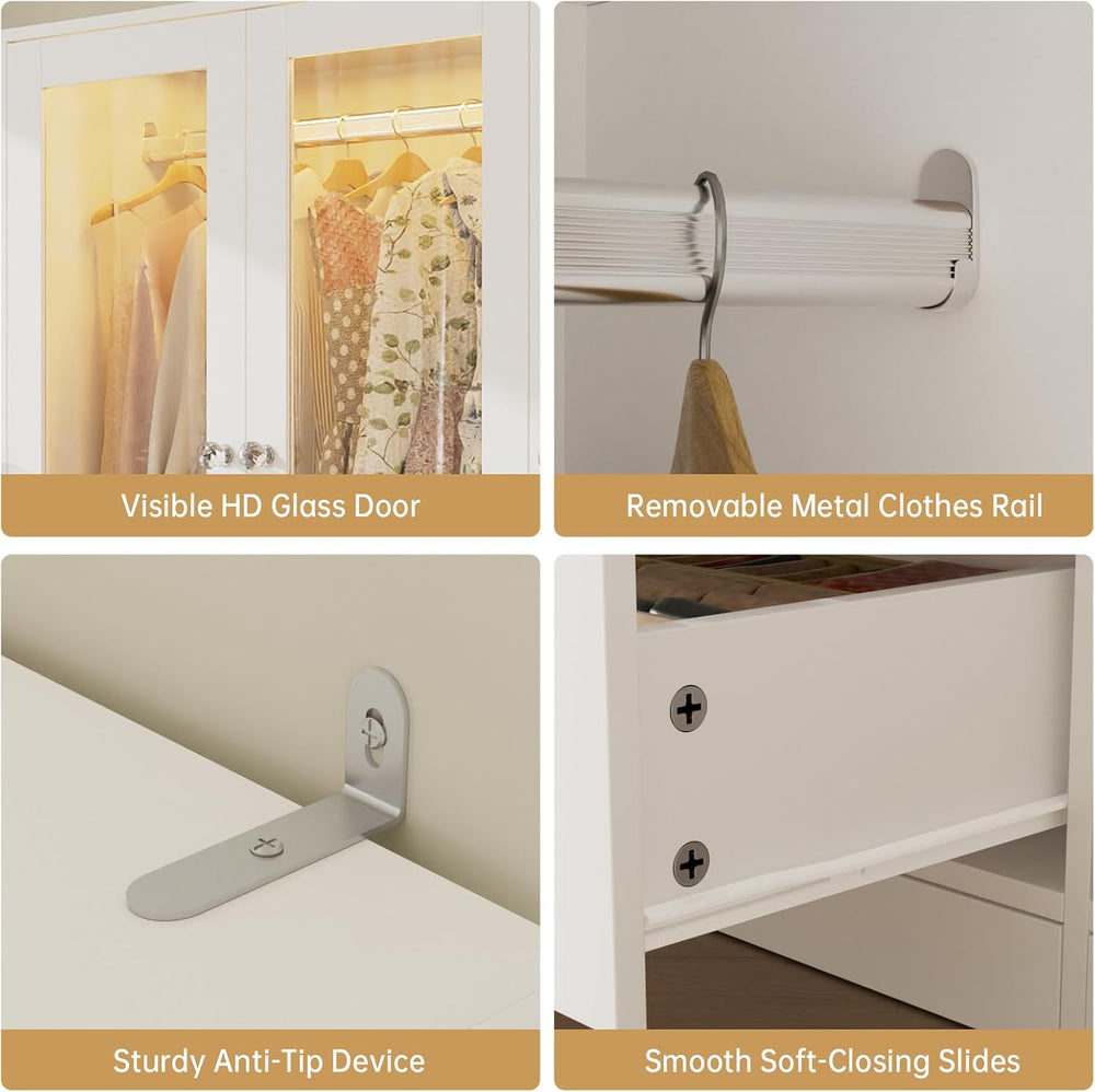 VOWNER 71" H Armoire Wardrobe Closet with Motion Sensor LED Light
