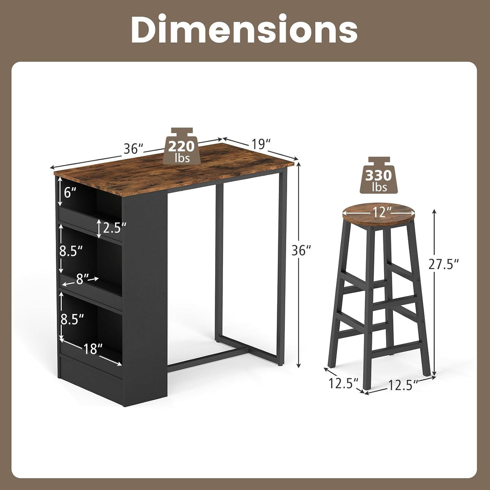COSTWAY 3-Piece Bar Table Set, 36" Counter Height Breakfast Table with 3...