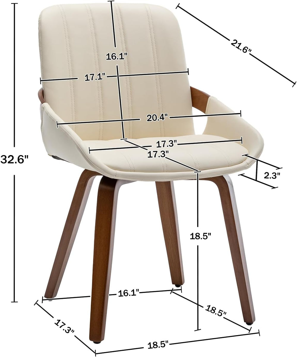 Mid Century Modern Beige Faux Leather Upholstered Dining Chairs Set of 2,Arml...