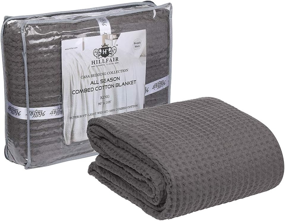 HILLFAIR 100% Combed Cotton Blanket– Queen Size Bed Blanket– Warm Soft All Se...