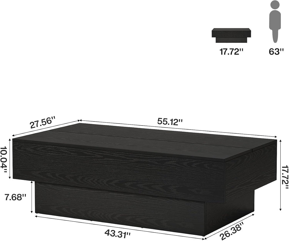 Tribesigns 55" Black Rectangle Coffee Table for Living Room