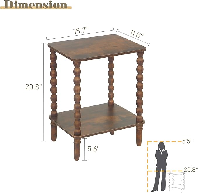 Side Table, Small End Table with Storage Shelf, 2-Tier Small Coffee Tables Li...