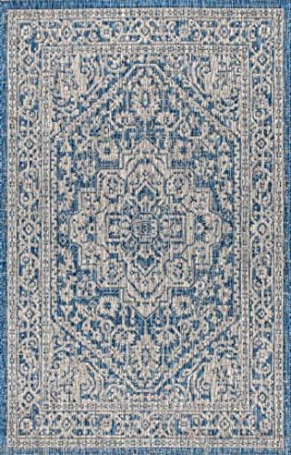 JONATHAN Y Medallion Weave Indoor Outdoor Area Rug 10X14 Navy/Gray, Sinjuri T...