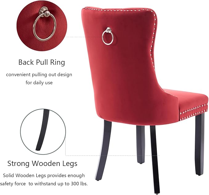 Velvet Dining Chairs Set of 2, Upholstered Dining Room Chairs with Back Ring ...