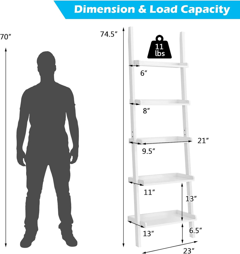 Tangkula 5-Tier Ladder Shelf, Wall-Leaning Bookshelf w/Open Shelves, Plant Fl...