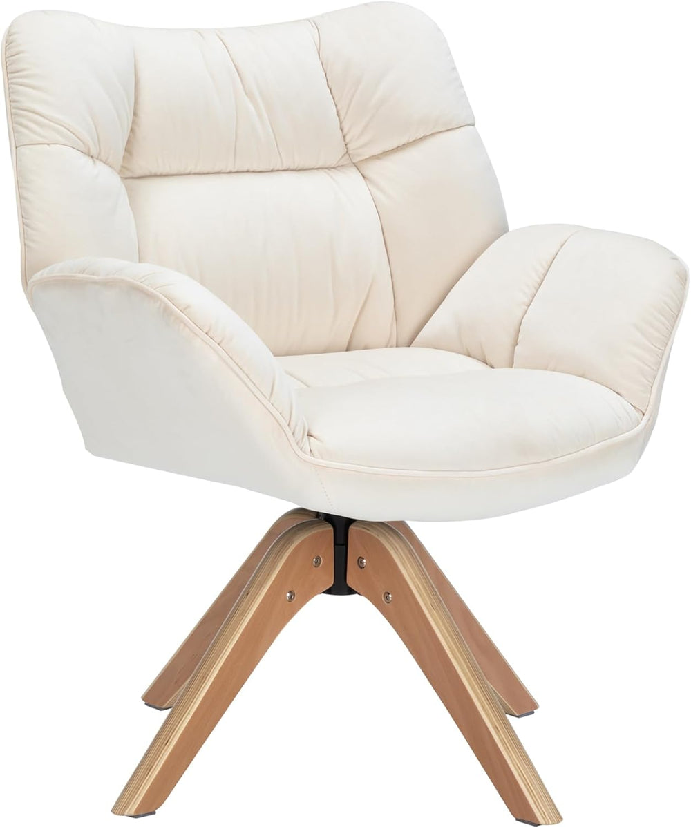Mid Century Accent Chair No Wheel 360° Swivel Fabric Vanity Chair Wood Legs |...