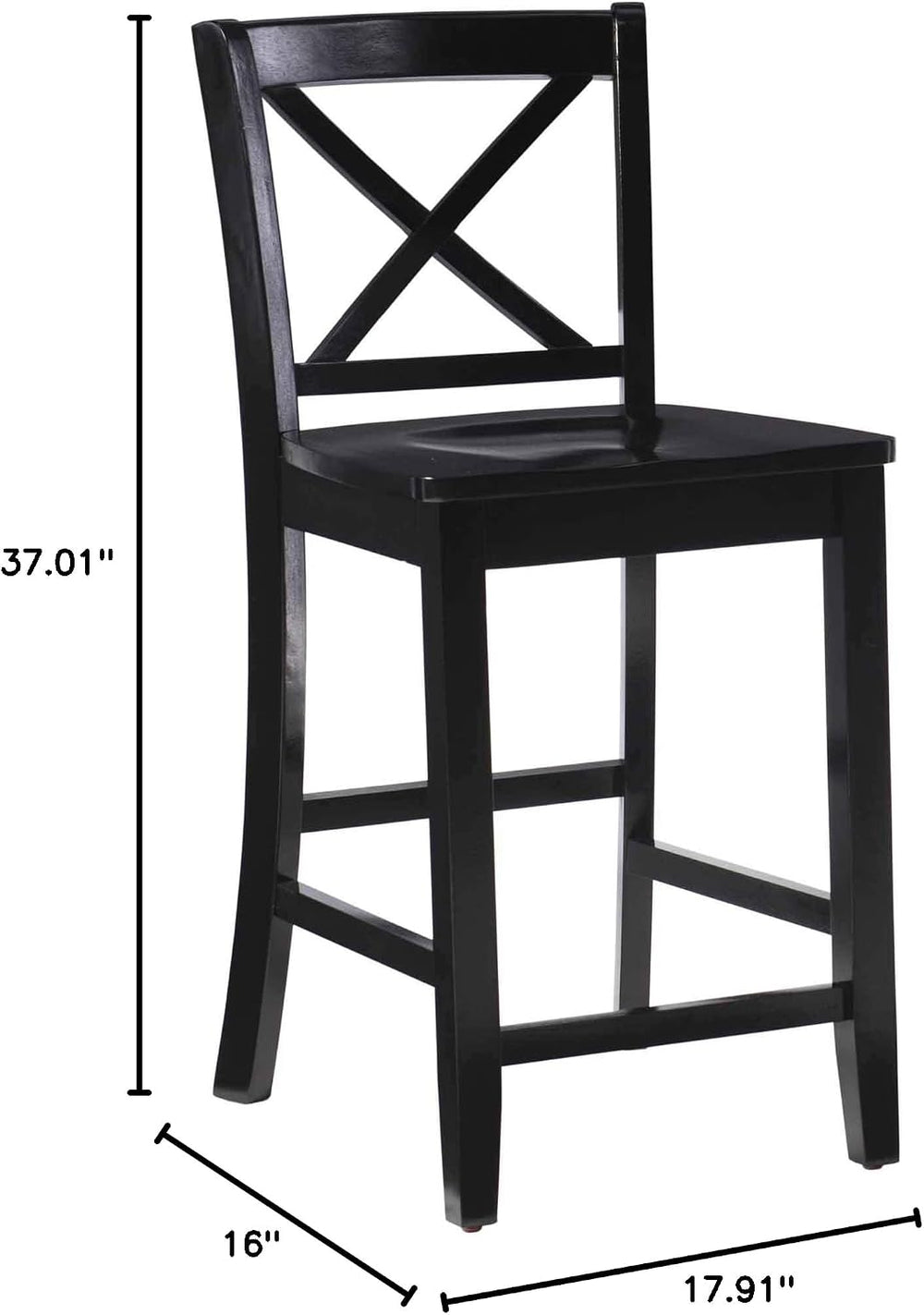 Linon Home Dcor Black X Back Counter Stool, 16" W x 17.91" D x 37.0...