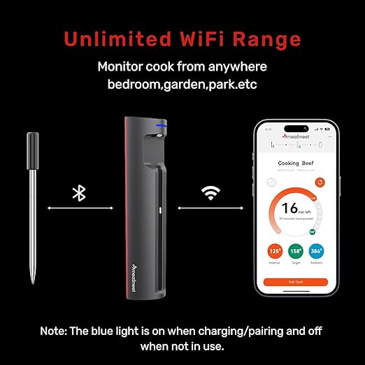 WiFi Wireless Bluetooth Meat Thermometer Digital, Smart AI Powered Cooking