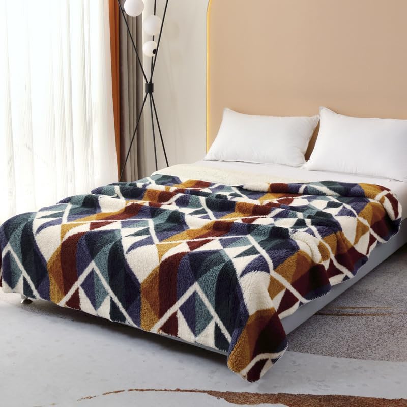 UKELER Boho Sherpa Fleece Blanket 80'' ร 90'', Ultra Soft Azt...