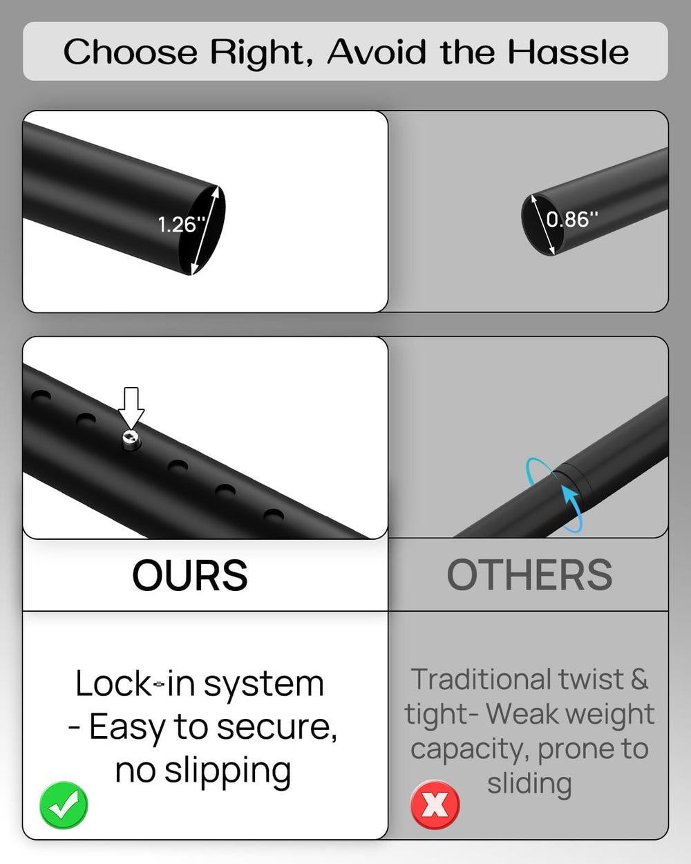 Tension Curtain Rod by EZFurni, 42-123 in, Curtain Rods No Drilling