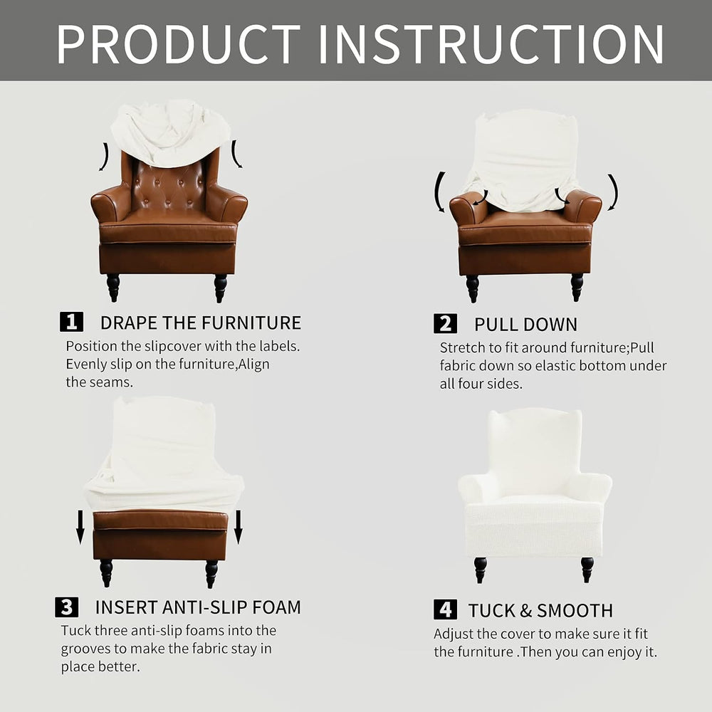 Easy-Going Stretch Wingback Chair Sofa Slipcover Cream