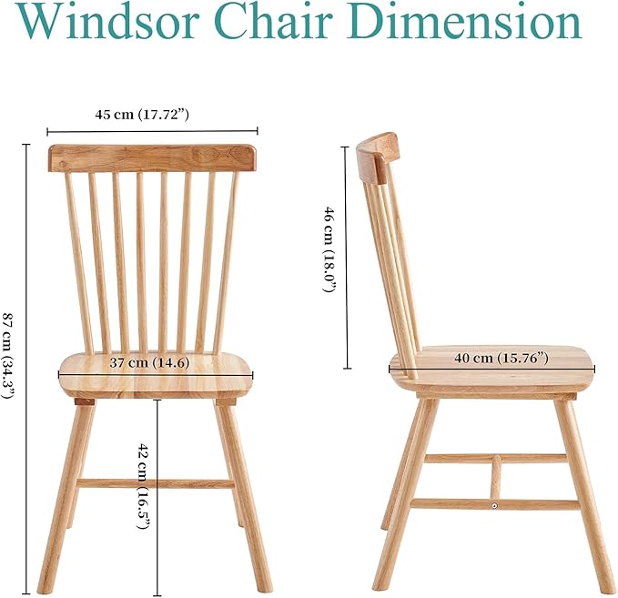 Natural Solid Wood Windsor Dining Chairs Set of 6 for Home Kitchen/Comapct Ap...