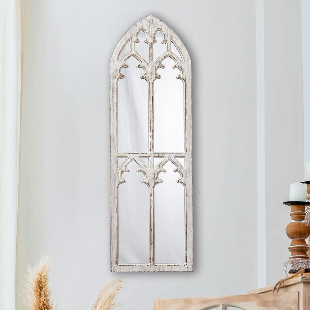 Farmhouse Wood Frame Arched Window Mirror 12 x 38 inches