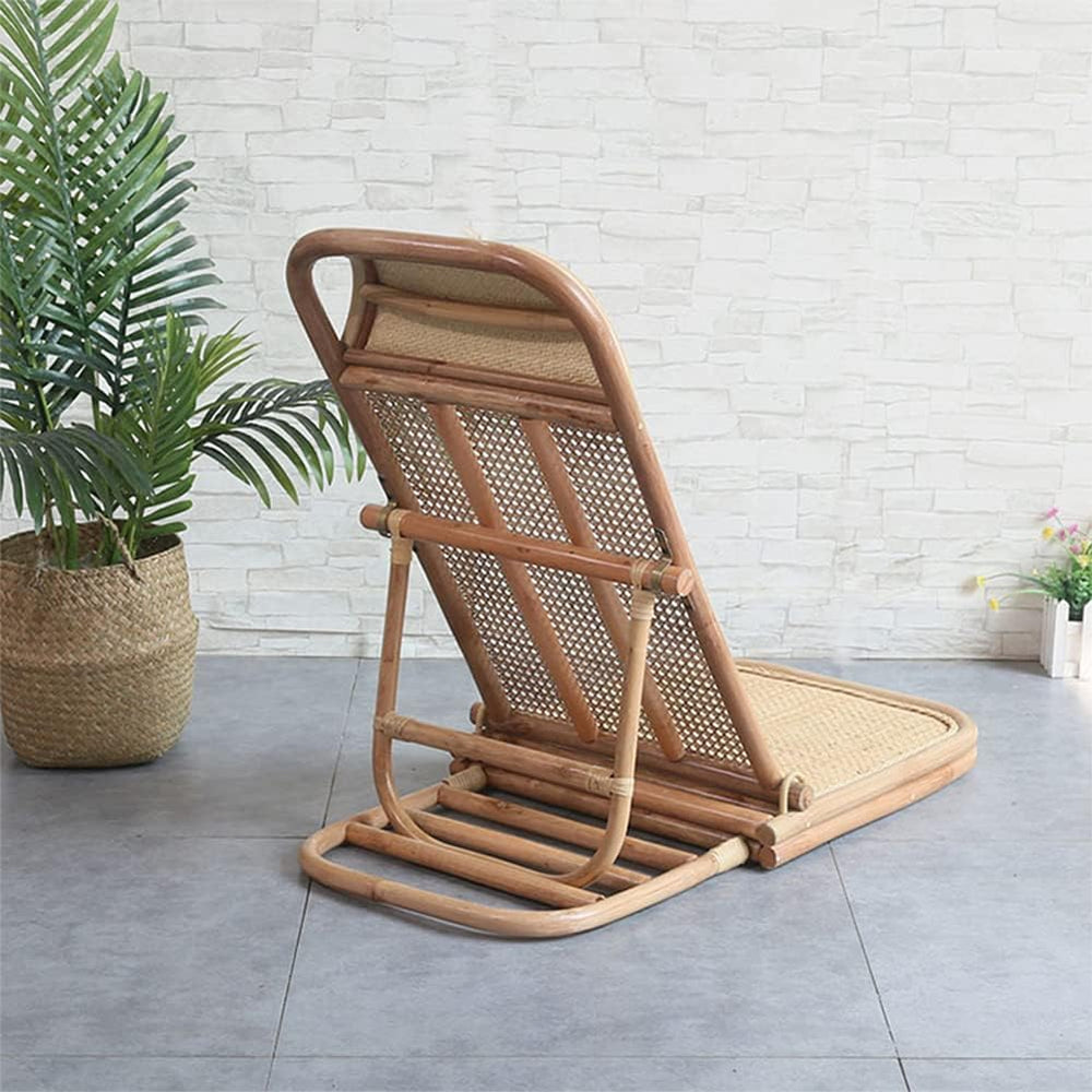 4-Gear Adjustable Folding Rattan Floor Chair Foldable Beach Chair Lazy Floor ...