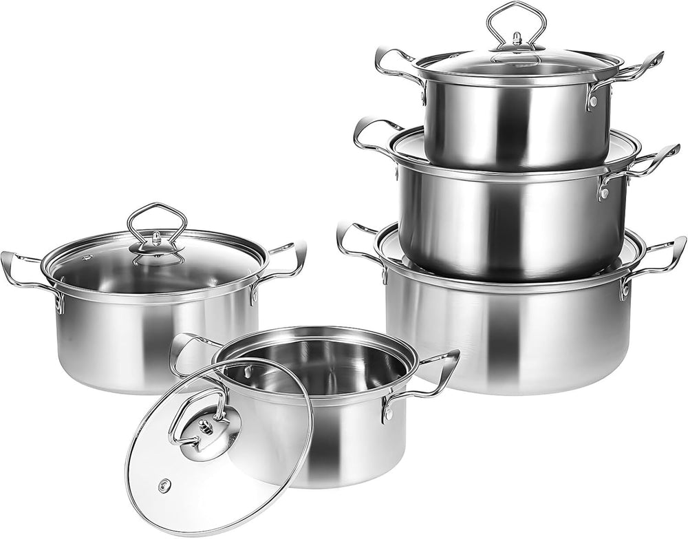 Kichvoe 5 Sets Stainless Steel Stock Pots Set