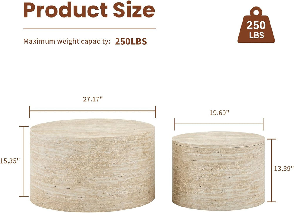 LKTART Round Nesting Coffee Table Set of 2, Modern Small Circle Coffee Table ...